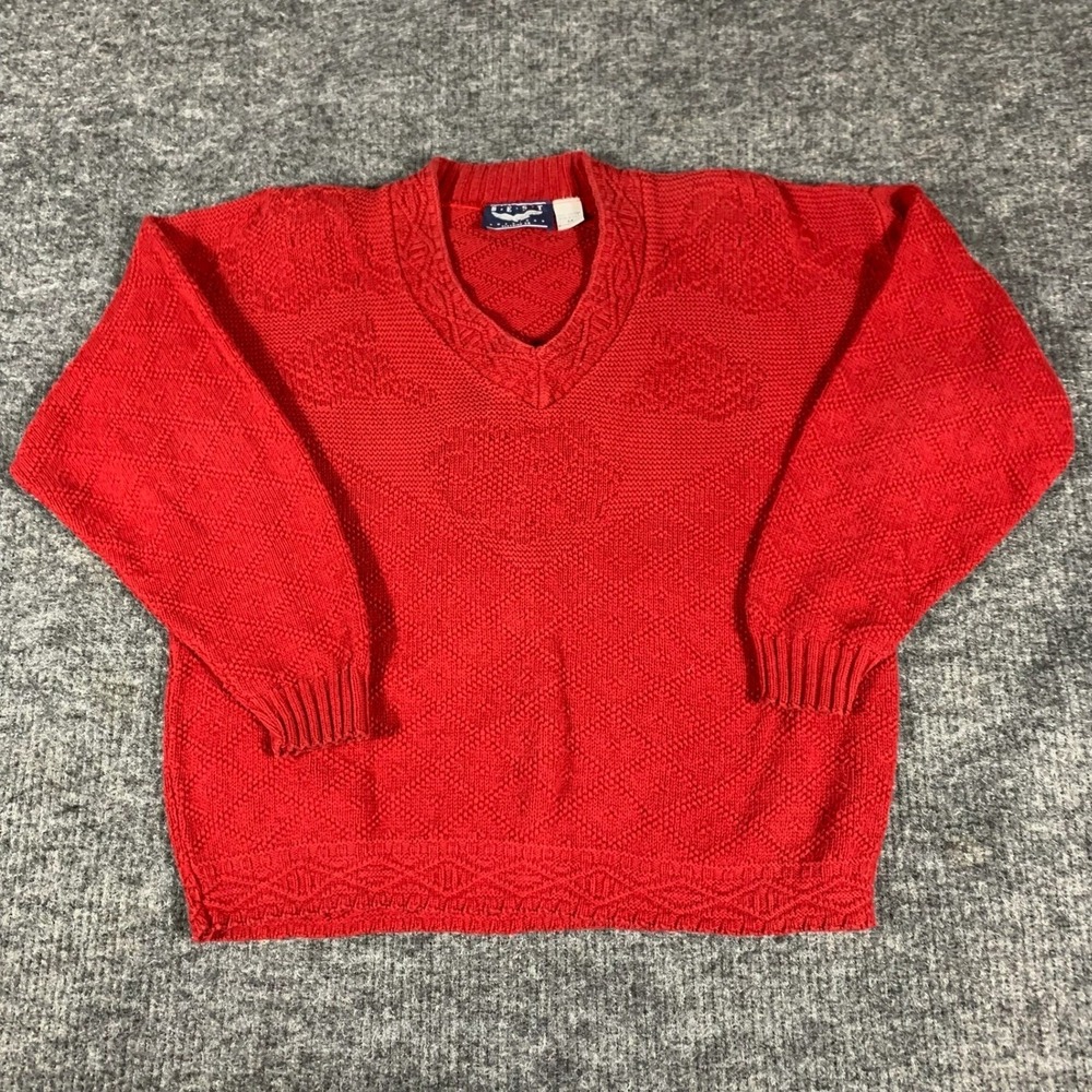 Vintage Best American Clothing Co Sweater Womens Medium Red Cotton V Neck 90s